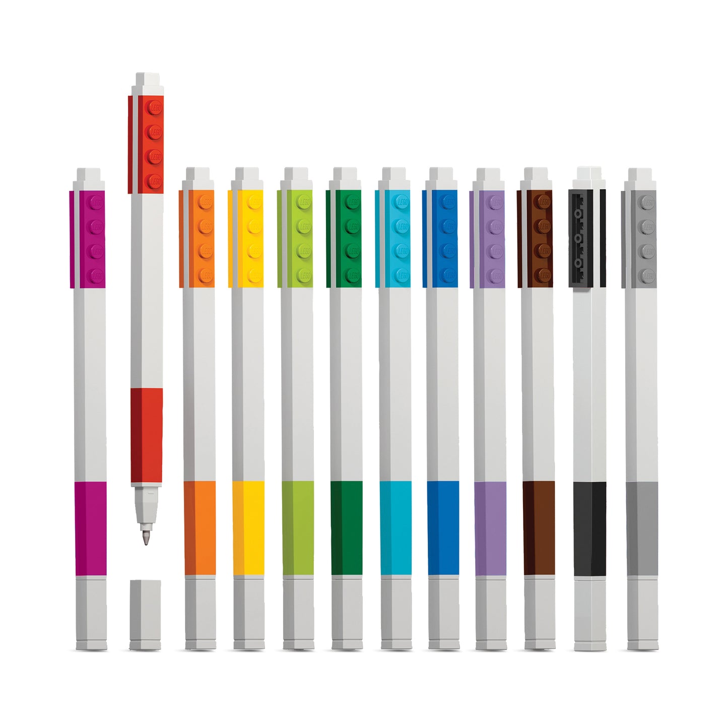 IQ LEGO® 2.0 Stationery 12 Pack Colored Gel Pens with 1x4 Building Bricks (51639)