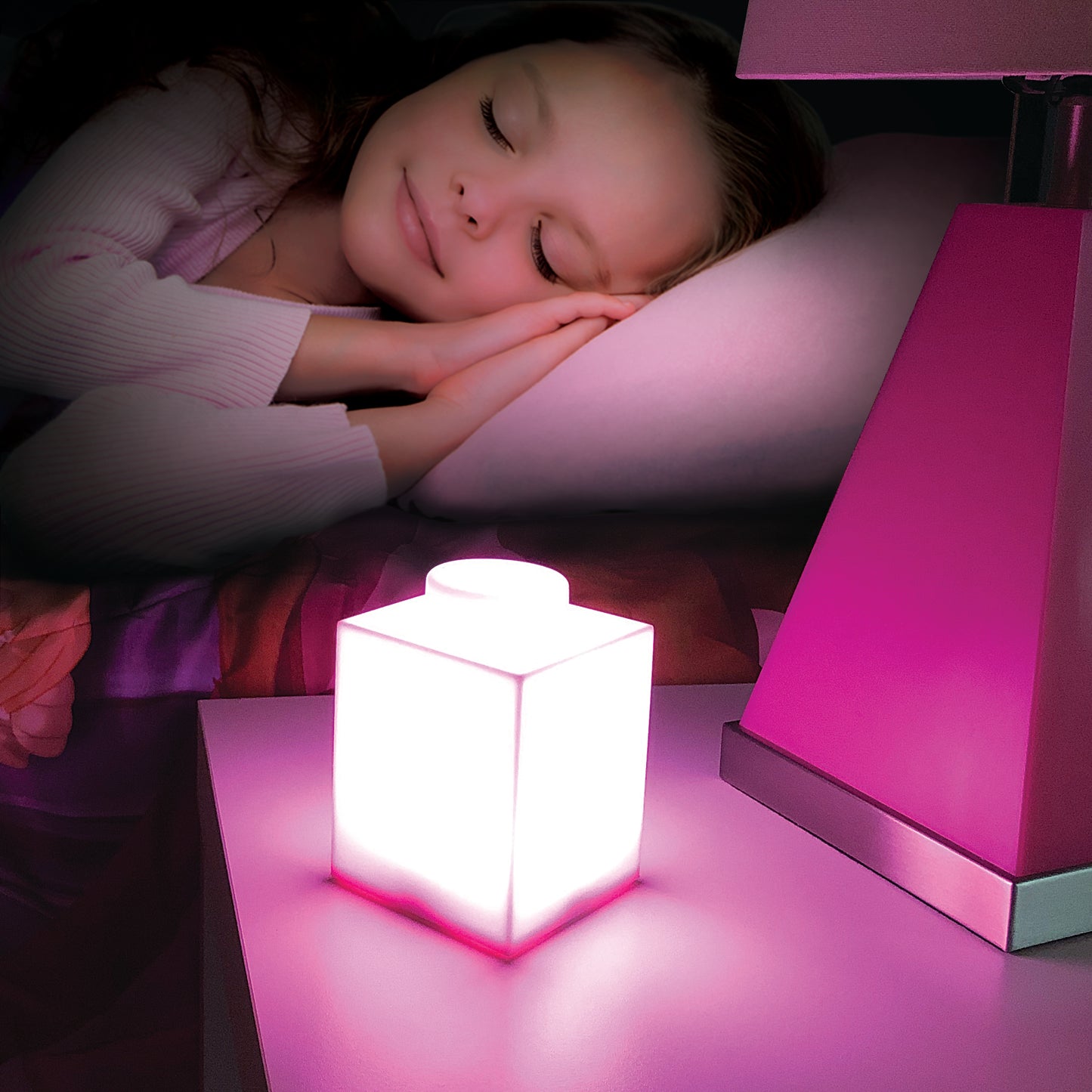 IQ 樂高 積木造型軟矽膠觸控變色燈 粉紅 (LP39)
